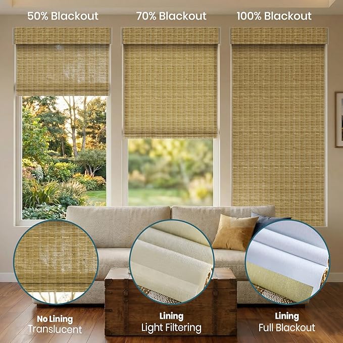 Motorized Roman Shades with Remote,Wooden Blinds Compatible with Alexa/Google/Apple Homekit,Natural Woven Wood Blinds,Electric Blinds Customized Size,Crocheting Mixture
