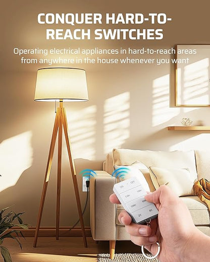 DEWNEWILS Remote Control Outlet with Timer, Indoor Remote Timer Outlet, 100FT Wireless Control Range, 15A/1875W, Remote Outlet Switch Countdown
