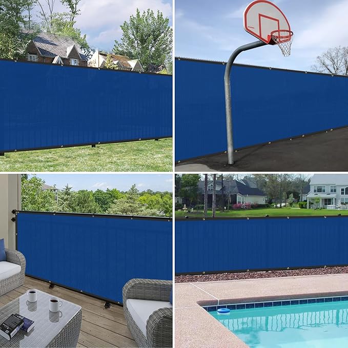 Windscreen4less Privacy Fence Screen Heavy Duty Windscreen Fencing Mesh Fabric Shade Net Cover with Brass Grommtes for Outdoor Wall Garden Yard Pool Deck, 6'x33' Blue