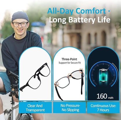 Smart Audio Glasses, Open Ear Bluetooth Sunglasses with Anti-Blue Light and UV Protection Lenses, Wireless Hands-Free Calling and Music for Driving, Business and Daily Wear