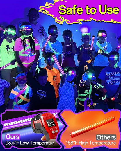 YQNLIFA 5000mAh Rechargeable Black Light Bar, Battery Powered Black Lights for Glow Party, Cordless Blacklight Strip for Halloween Decorations, Fluorescent Poster, Body Paint, Uranium Glass, 2 Pack