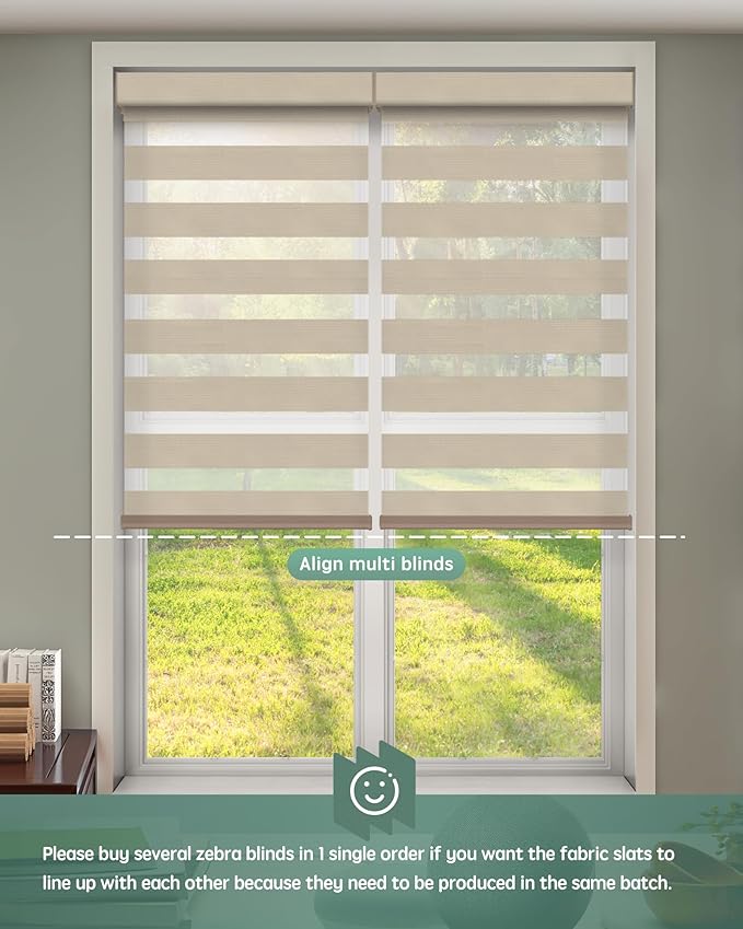 Yoolax Motorized Blinds with Remote, Motorized Zebra Blinds Compatible with Alexa, Privacy Motorized Blinds, Zebra Shades for Windows Custom Size(V-Haze Narrow Linen)
