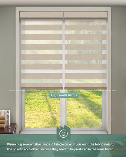Yoolax Motorized Blinds with Remote, Motorized Zebra Blinds Compatible with Alexa, Privacy Motorized Blinds, Zebra Shades for Windows Custom Size(V-Haze Narrow Linen)