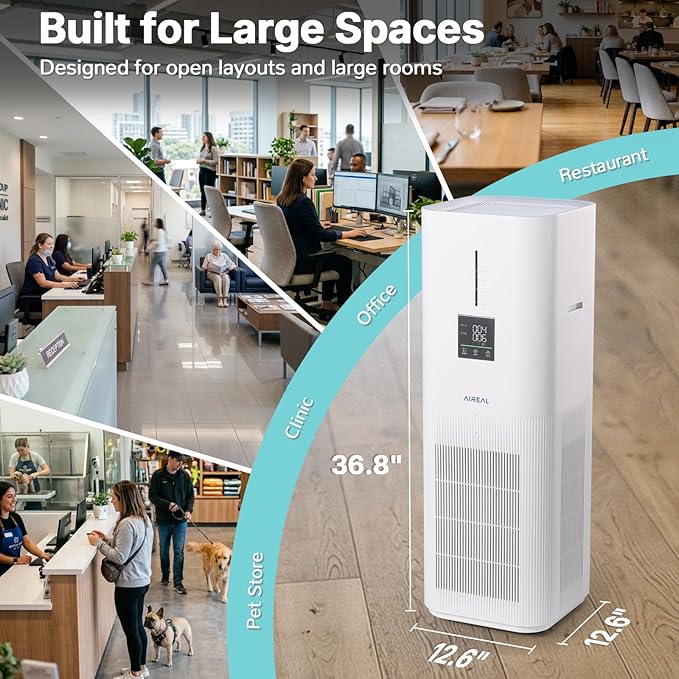 Aireal AEH800 Air Purifier and Humidifier Combo for Large Rooms, Smart WiFi & Voice Control, 7L Evaporative Humidifier, Advanced Air Quality Sensor, Quiet Sleep Mode, Auto Air Quality Monitor
