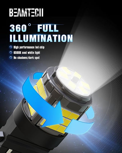BEAMTECH Upgraded 3157 3156 LED Bulbs Reverse Lights, Build-in CANBUS, 6500K White Super Bright for 3056 4157 4057 3457 Tail Lights, Brake Parking Signal Back Up Lights, Pack of 2