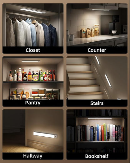 EZVALO 16.5-inch Under Cabinet Lighting, 4000mAh Rechargeable Motion Sensor Light Indoor, with Dimmable & 3 Color Temps, Magnetic Closet Lights, Wireless Under Counter Lights for Kitchen (4-Pack)