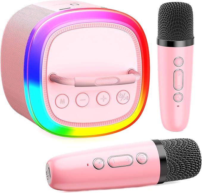 HWWR Karaoke Machine for Adults Kids, Mini Karaoke Machine with 2 Wireless Microphones, Portable Singing Speaker for Home Party, Kids Holiday Birthday Gifts, Music for Girls Boys All Age 3-12+