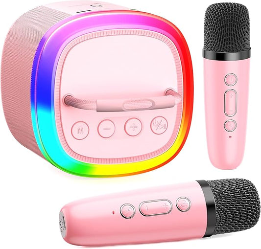 HWWR Karaoke Machine for Adults Kids, Mini Karaoke Machine with 2 Wireless Microphones, Portable Singing Speaker for Home Party, Kids Holiday Birthday Gifts, Music for Girls Boys All Age 3-12+