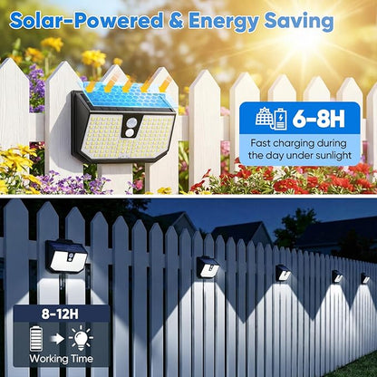 Brightever 2-Pack Solar Motion Sensor Outdoor Lights, IP65 Waterproof Solar Powered Fence Lights with 3 Lighting Modes, Solar Security Wall Lights for Outside, House, Walking Dog, Step, Deck, Garage