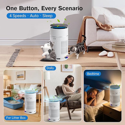 Cat Air Purifiers with HEPA Filter, Desktop Air Purifier with Replaceable Pre-Filter and Cat Teaser, 360° Air Intake Filters Pet Hair Dander Odors