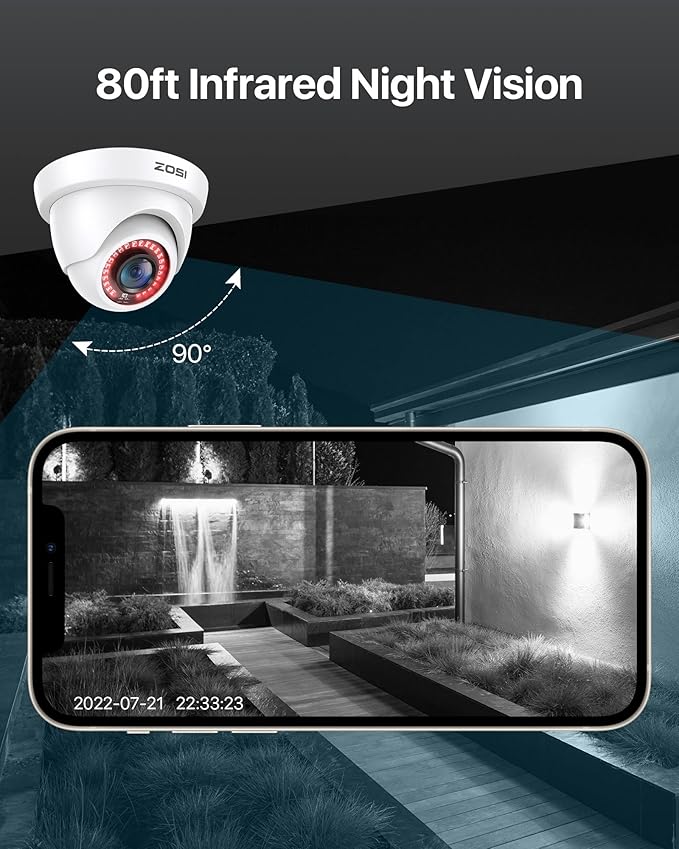 ZOSI 1080p Dome Security Cameras (Hybrid 4-in-1 HD-CVI/TVI/AHD/960H Analog CVBS),2MP Day Night Weatherproof Surveillance CCTV Camera Dome Outdoor/Indoor,Night Vision Up to 80FT