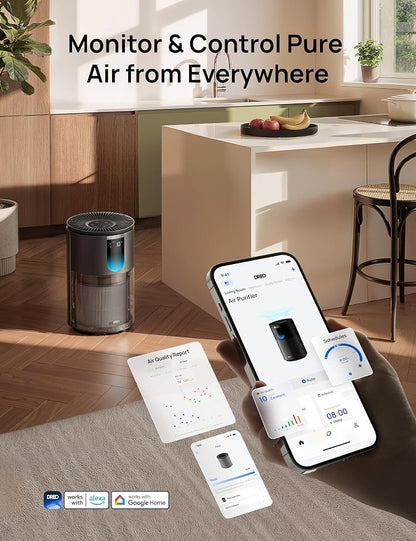 DREO Smart HEPA Air Purifier for Home, Up to 1176 ft², Air Cleaner for Large Rooms & Bedrooms, Wi-Fi/Voice/Alexa, Pets, Smoke, Dust, Pollen & Odors, PM2.5 Monitor, 4 Modes, DR-HAP009S (Dreo 539S)