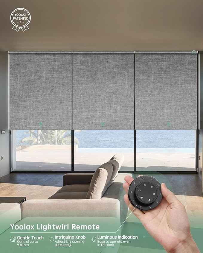 Yoolax Smart Coupled Roller Shades Compatible with Alexa Google, Motorized Blinds with Remote Blackout Coupled Roller Shades for X-Large Windows, Custom Size (XL Coupled-Smoky Gray)