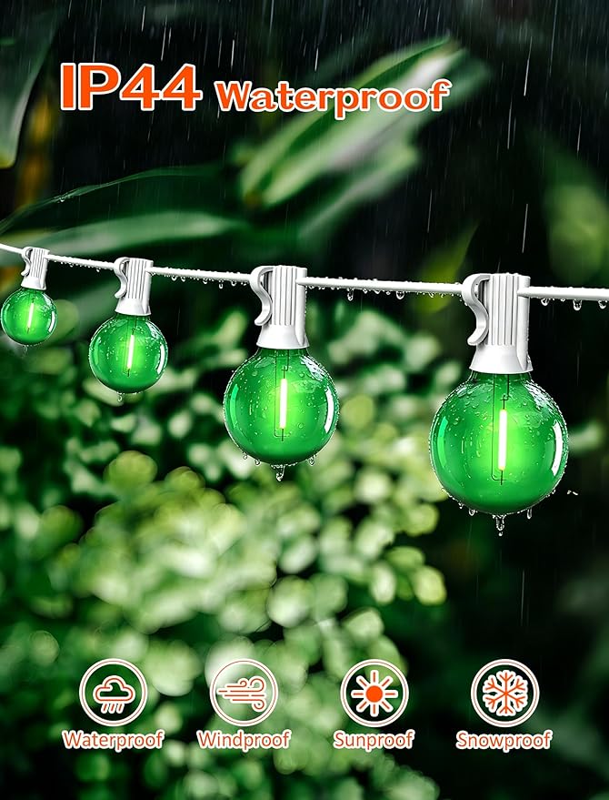 25 Pack Green G40 LED Bulbs, Commercial Grade E12 Base Replacement Bulbs for Outdoor Patio String Lights - 0.6W LED Globe Light Bulb (5W Equiv), Shatterproof Plastic for Holiday & Events (120V)