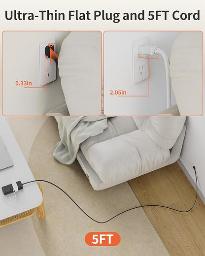 DEPOW Power Strips with Surge Protection, 5FT Extension Cord with Multiple Outlets-8 AC Outlets 4 USB Ports (2 USB C), Flag Plug, 1700 Joule Surge Protector for Home Office, Black