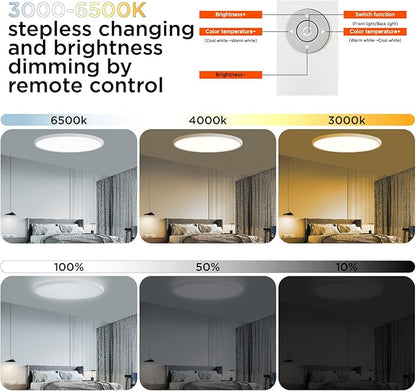 TALOYA Flush Mount Ceiling Light with Remote,3000K-6500K Adjustable,2000K Nightlight,18 Inch, Led Low Profile Ceiling Lights for Bedroom, Living Room, Kitchen, White
