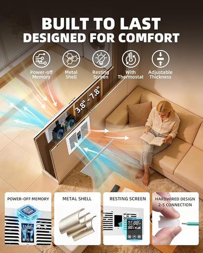 Hardwired Reversible Room to Room Fan, 300 CFM Through Wall Fan | No Plug, 2-Way Airflow, Remote Control, Thermostat 35F-99F, 5 Speeds, Fits 3.8-7.4 in Walls, Bedroom, Kitchen, Laundry