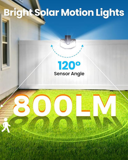 800LM Clip On Solar Lights Outdoor, 270° Wide Angle Motion Sensor Outdoor Lights with 115 LEDs & 3 Modes, IP65 Waterproof Solar Fence Lights Outdoor for Deck, Gutter, Patio, Backyard, Railing 6Pack