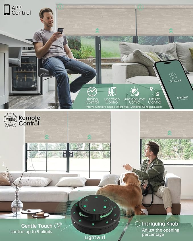 Yoolax Motorized Blinds with Remote, 100% Blackout Smart Blinds Work with Alexa, Google, Apple Homekit, Motorized Shades for Bedroom, Custom Electric Shades Voice Control (Jacquard Coffee)