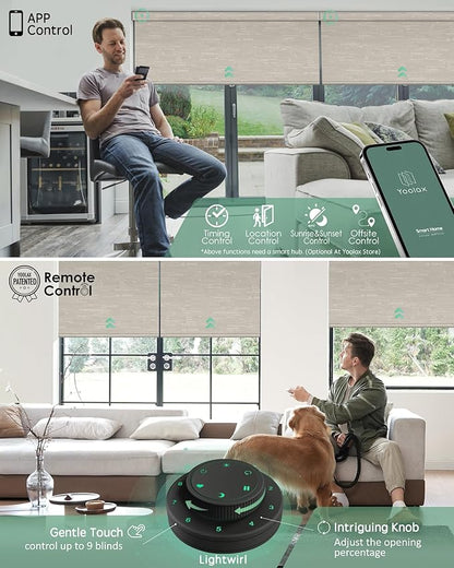 Yoolax Motorized Blinds with Remote, 100% Blackout Smart Blinds Work with Alexa, Google, Apple Homekit, Motorized Shades for Bedroom, Custom Electric Shades Voice Control (Jacquard Coffee)