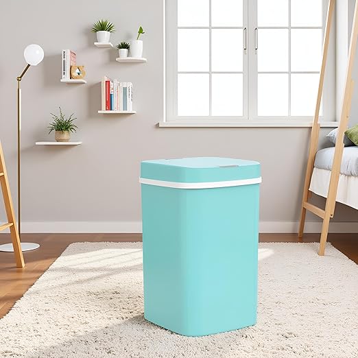 15L Smart Diaper Pail with Motion Sensor Lid | Touchless Hands-Free Baby Diaper Trash Can | Double Locking Seal | Slim Space-Saving Design | Quiet & Durable (Turquoise)