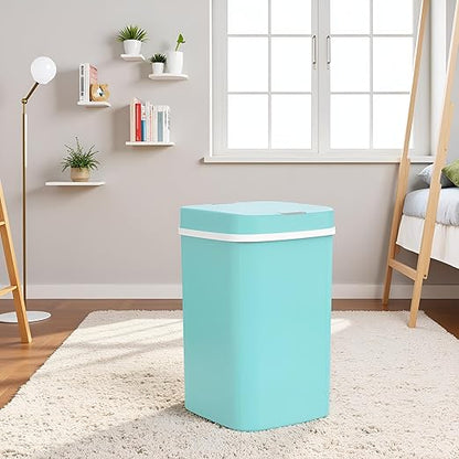 15L Smart Diaper Pail with Motion Sensor Lid | Touchless Hands-Free Baby Diaper Trash Can | Double Locking Seal | Slim Space-Saving Design | Quiet & Durable (Turquoise)