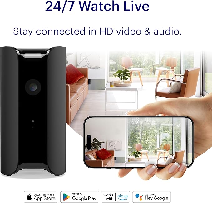 Canary View Indoor Home Security Camera 1080p HD WiFi IP | 24/7 Watch Live Video, Motion Alerts, Two-Way Talk, Night Vision, 10x Zoom, Private Mode, Compatible with Alexa, Google Assistant
