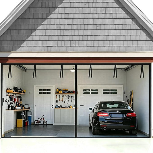 FEGO Garage Door Screen 16x7FT, Magnetic Screen Door with Retractable Fiberglass Mesh and Heavy Duty Weighted Bottom, Easy Assembly&Pass, Hands Free w/ 40 Magnets for 2 Car Garage/Patio/Small Shop