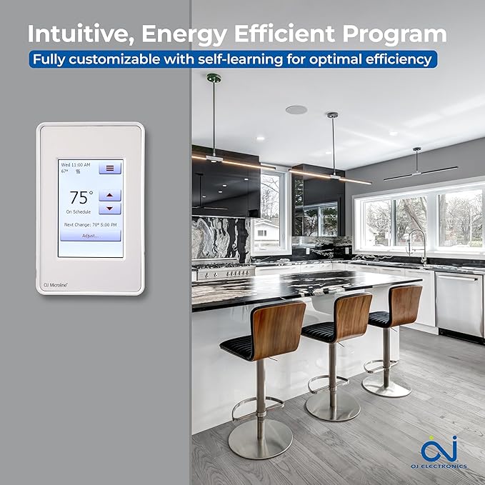 OJ Microline UDG4 Touchscreen Programmable Heated Floor Thermostat w/Class A GFCI - 120/240v Radiant Heat Thermostat - Dual Sensing - Includes Floor Sensor - 3-Year Warranty & USA Product Support