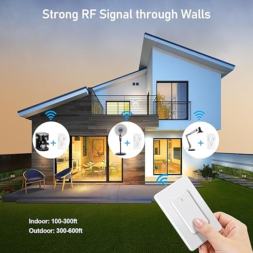 Thinkbee Remote Control Outlet Plug, 15A /1500W 600ft RF Range Wireless Light Switch Kit, Expandable Remote Outlet Switch for Lamp Fan Household Appliances 80-275V, SW-AK1&R06