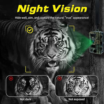 Cellular Trail Camera Subscription-Free, 4G LTE Cam, 1296P HD, 60MP, Low-Glow IR Night Vision, Fast Trigger Speed, Long Battery Life & 32GB SD for Wildlife Monitoring & Property Security