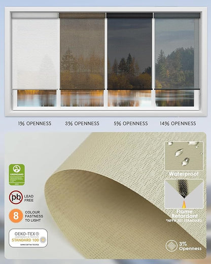 Yoolax Motorized Solar Shades Light Filtering Motorized Blinds with Remote Smart Blinds Work with Alexa, Google, Flame Retardant Roller Shades for Windows, Customized (3% Openness Sunlit Yellow)