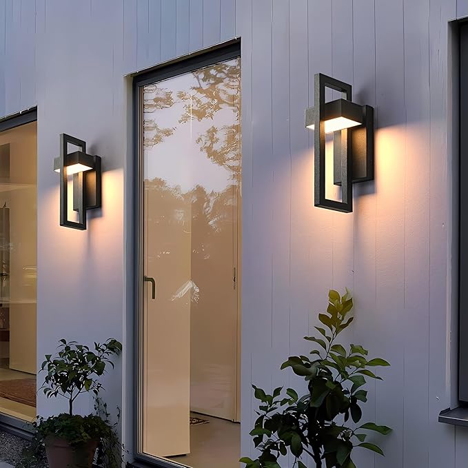 Outdoor Wall Lights Modern LED Exterior Lighting Fixtures, 3000K 20W Outdoor Wall Sconce for Porch, Matte Black Outside Wall Mount Lights for Front Door House Garage Indoor 2 Packs