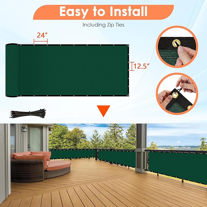 iCover 6x25ft Privacy Screen Fence, Outdoor Fencing Panels, Garden Windscreen Mesh Shade Sail Net Barrier, Include Reinforced Bindings and Brass Grommets Cable Zip Ties, Green