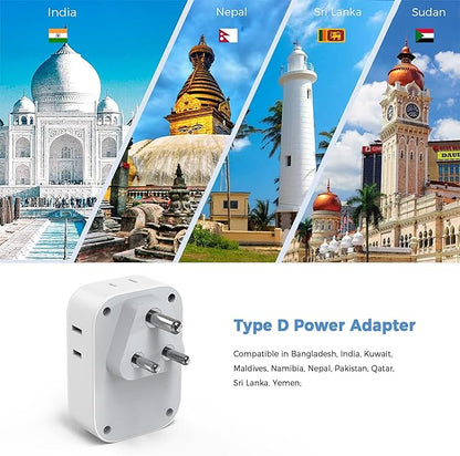 TESSAN India Plug Adapter 2 Pack, Type D Travel Adapter