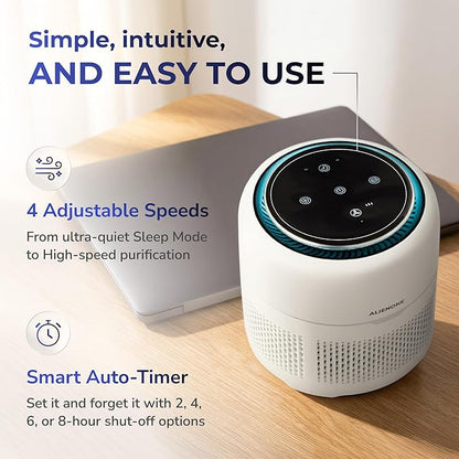 Bedroom Air Purifier, Small HEPA Air Purifier for Bedroom, Desk & Office, Compact Desktop Air Purifier for Home, Quiet Personal Air Purifier, Mini Air Purifier, H13 Filter, 300 Sq Ft