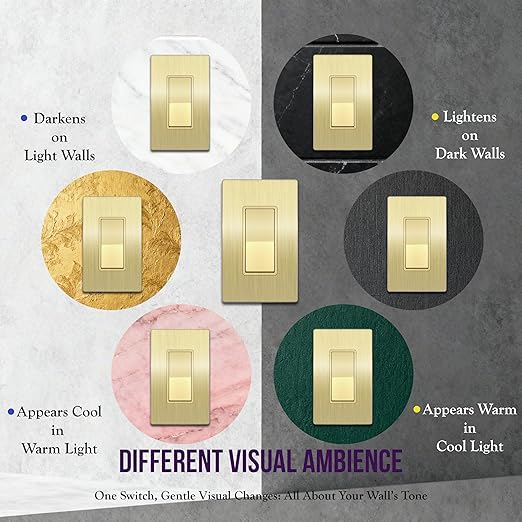 ENERLITES Elite Series Decorator Light Switch with Brushed Screwless Wall Plate, Single Pole, 3 Wire, Grounding Screw, Residential Grade, 15A 120V, UL Listed, 91150-GDWBP, Brush Gold with Wall Plate
