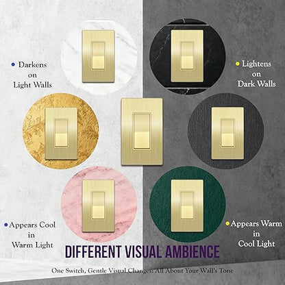ENERLITES Elite Series Decorator Light Switch with Brushed Screwless Wall Plate, Single Pole, 3 Wire, Grounding Screw, Residential Grade, 15A 120V, UL Listed, 91150-GDWBP2P, Brushed Gold (2 Pack)