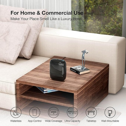 Smart Waterless Essential Oil Diffuser (400 mL Capacity) Hotel Scent Starter Kit with 200mL Fragrance Oil, Up to 2000 sq ft App Control Scent Air Machine with 12V1A Power Adapter, ANW Kit Black