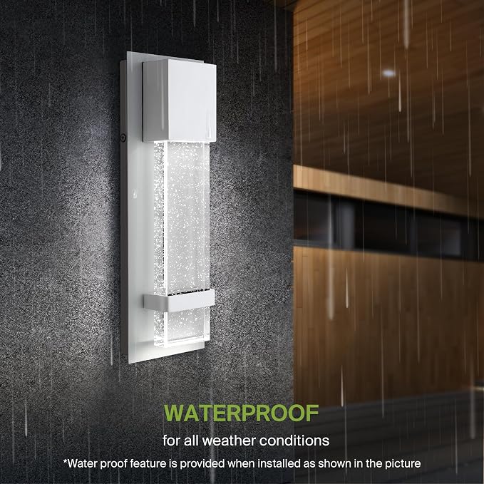 ASD LED 13" Bubble Glass Wall Light Fixture, Outdoor & Indoor Seeded Sconce | 3CCT, Waterproof, Dimmable, ETL Listed | 12W 500LM 3000-5000K 120V | Exterior Lantern, Porch Lighting | White