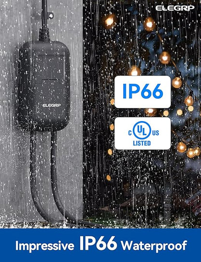 ELEGRP PQR21 Outdoor Smart Dimmer Plug Waterproof IP66, Smart WiFi Plug with 2 Individually Sockets, Compatible with Alexa & Google Assistant, Outdoor Dimmer for String Lights, UL Listed, 1 Pack