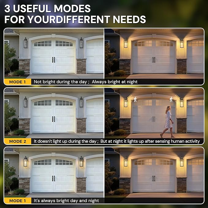 L LOHAS LED Large Size Motion Sensor Outdoor Wall Lights, 18 Inch Black Waterproof Anti-Rust Outdoor Light Fixtures Wall Mount with Clear Glass Shade for Porch, Garage, ETL Listed, 2 Pack