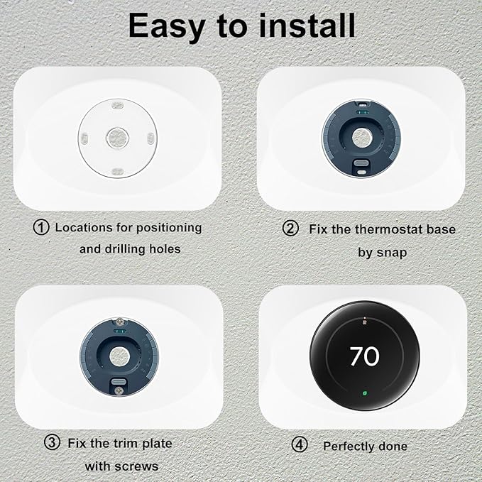 Wall Plate Cover Compatible with Google Nest Learning Thermostat (4th Gen), Practical Trim Kit for Nest Learning Thermostat 4, Snap fit Design, Snap fit Design (White, 1 Pack)