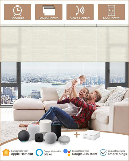 Kincmo Motorized Blinds with Remote, Light Filtering Roller Shades Work with Apple Homekit,Alexa,Google Home, Custom Electric Blinds with App,Voice Control (75% Blackout Dreamy Warm)
