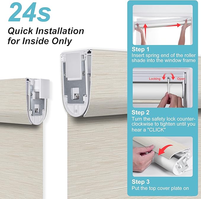 BERISSA Smart Motorized Blinds with Remote,No Drill Automatic Roller Blinds for Indoor Windows,Blackout Linen Fabric,Electric Shades for Windows Home Office,Maze Beige,Custom Size