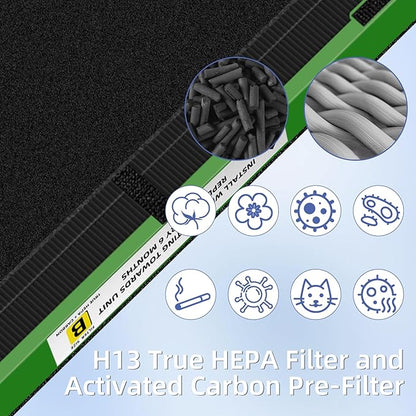 FLT4825VO HEPA Toxin Absorber Filter B Replacement Compatible with G-Guardian Air Purifiers AC4825 AC4825E AC4825W AC4300 AC4800 AC4900 AC4850,4 H13 True HEPA Filters+8 Carbon Pre-Filters
