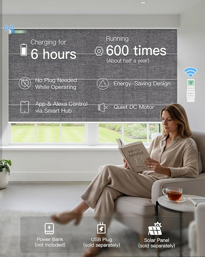 Motorized Roman Shades for Windows, Custom Light Filtering Roman Blinds with Remote, Smart Privacy Window Shades for Living Room Kitchen Office, Alexa & Google Home Compatible, App Control via RF Hub