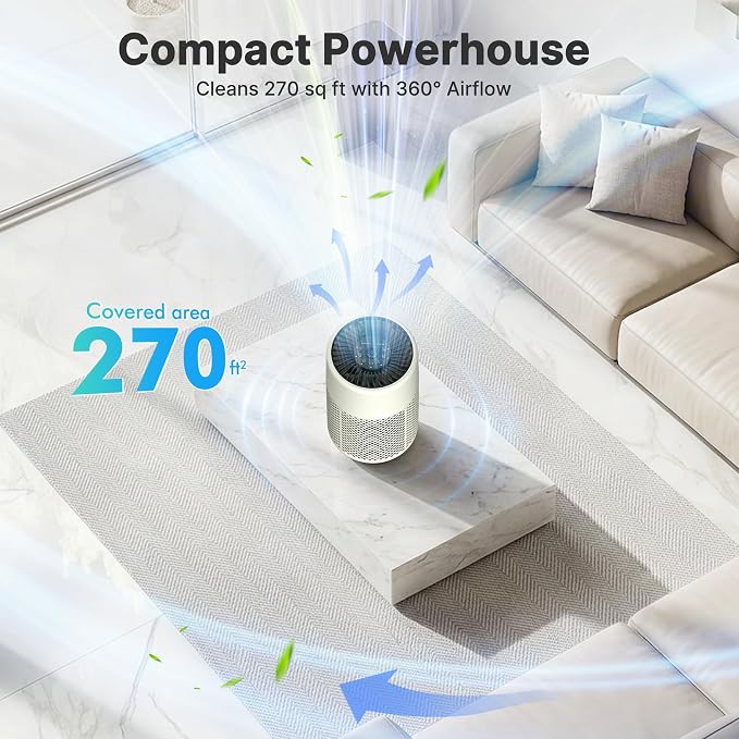 Air Purifiers for Bedroom, Dorm Room, True HEPA Filter for Smoke, Beige