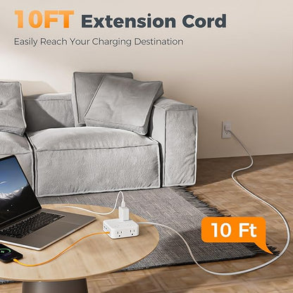 TESSAN 10 Ft Surge Protector Power Strip, 4 USB(2 USB C) 8 Outlets, Flat Plug Extension Cord with Multiple Outlets, 2100J Protection, 20W Desk Charging Station for Home, Office, Dorm Room Essentials