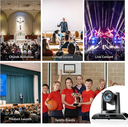 Tenveo HDMI/USB3.0/LAN(PoE) PTZ Camera AI Humanoid & Face Auto-Tracking, 20X Optical Zoom PTZ Camera IP Live Streaming, FHD 1080P 60FPS, for Church Services Worship Video Conference Live Streaming